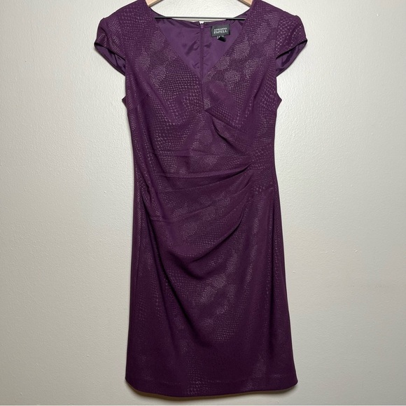 Adrianna Papell Women Dress 10 Purple Snakeskin Embossed Sliming Ruched Cocktail - Picture 2 of 14